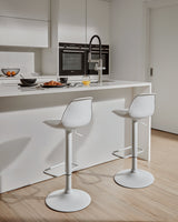 Hocker Orlando - T aus weißem Kunstleder und mattweißem Stahl 60-82 cm - ZEN ZONE Furniture