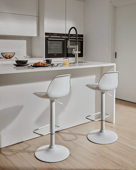 Hocker Orlando - T aus weißem Kunstleder und mattweißem Stahl 60-82 cm - ZEN ZONE Furniture