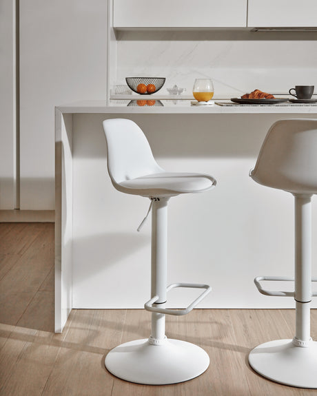 Hocker Orlando - T aus weißem Kunstleder und mattweißem Stahl 60-82 cm - ZEN ZONE Furniture