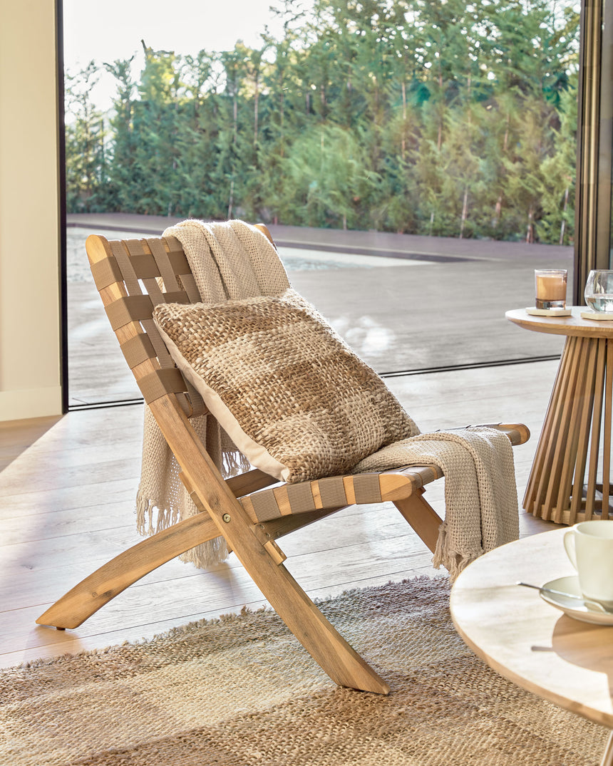 Chabeli Klappstuhl aus Akazienholz und mit beigem Seil FSC 100% - ZEN ZONE Furniture