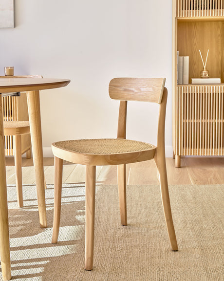 Romane Stuhl aus Buchenholz mit natürlichem Finish, Eschenfurnier und Rattan - ZEN ZONE Furniture