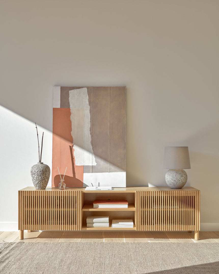 Beyla TV-Schrank 2 Türen aus massiver Eiche und Furnier 180 x 49,5 cm FSC 100% - ZEN ZONE Furniture