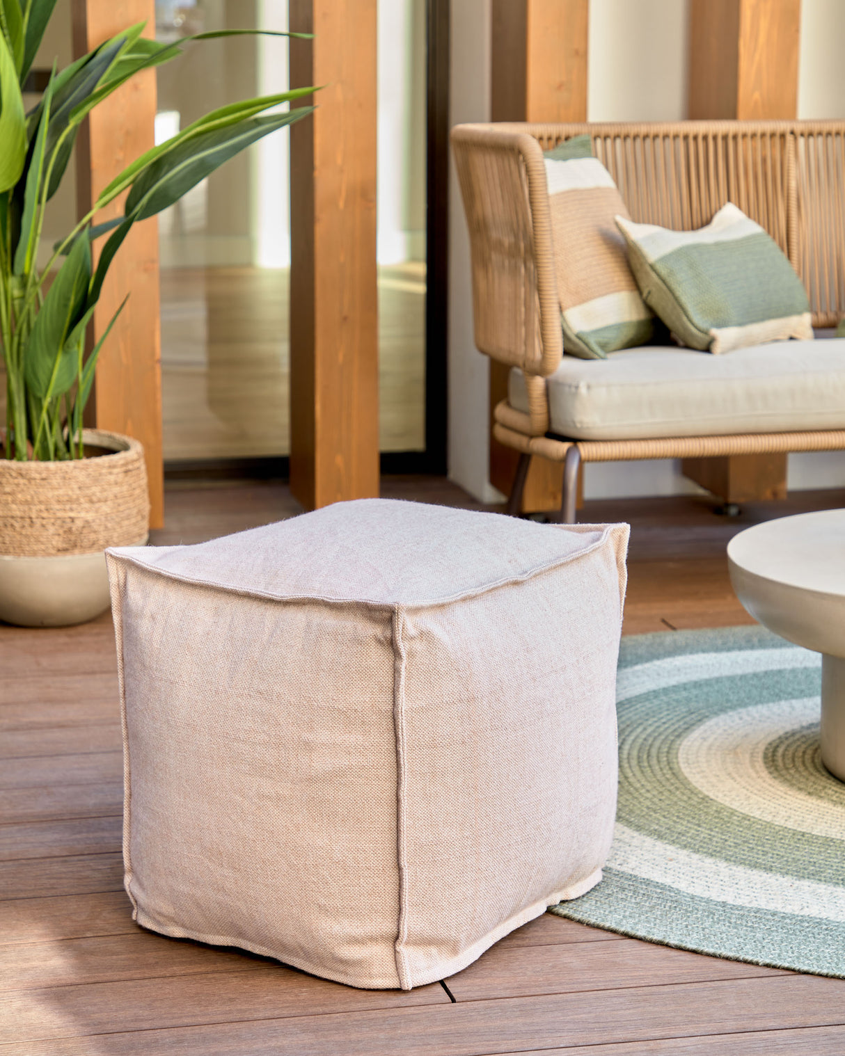 Leeith Pouf 100% PET beige 40 x 39 cm - ZEN ZONE Furniture