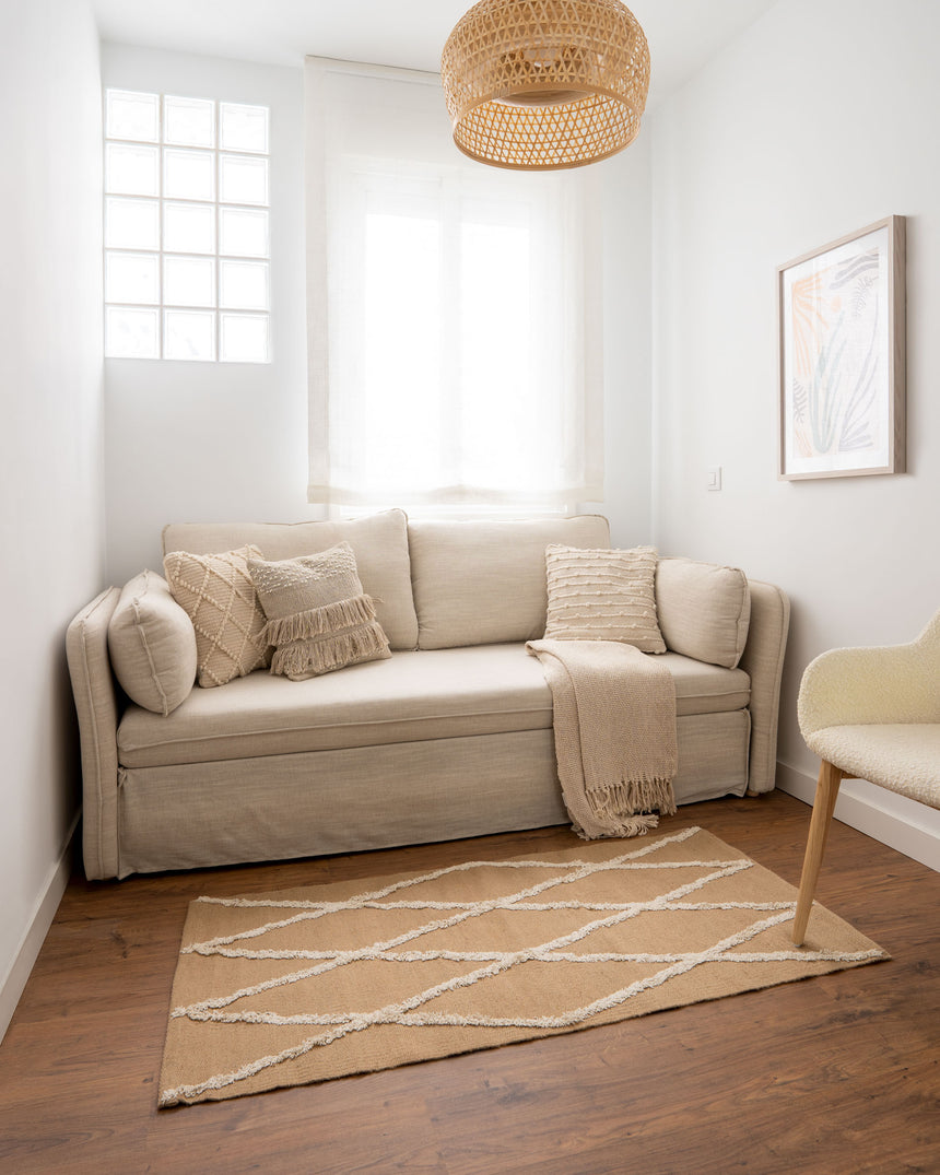 Tanit Schlafsofa weiß und Beine aus massivem Buchenholz mit natürlichem Finish 210 cm - ZEN ZONE Furniture