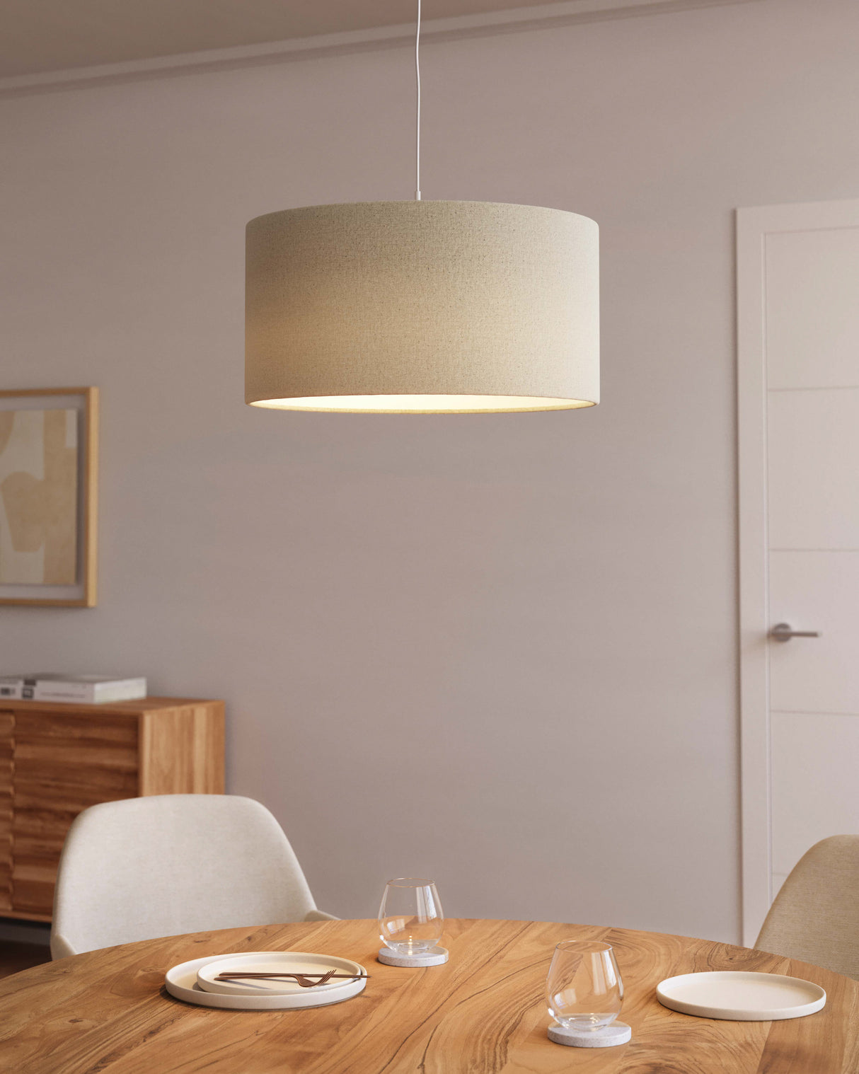 Nazli großer Lampenschirm aus Leinen mit beigem Finish Ø 50 cm - ZEN ZONE Furniture
