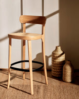 Romane Hocker aus Buchenholz mit natürlichem Finish, Eschenfurnier und Rattan Höhe 75 cm - ZEN ZONE Furniture