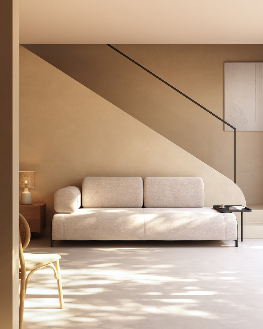 Compo 3-Sitzer Sofa beige mit großem Tablett 252 cm - ZEN ZONE Furniture