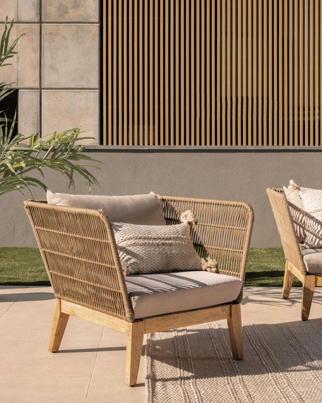 Belleny Sessel aus Seil in Beige und massivem Akazienholz FSC 100% - ZEN ZONE Furniture
