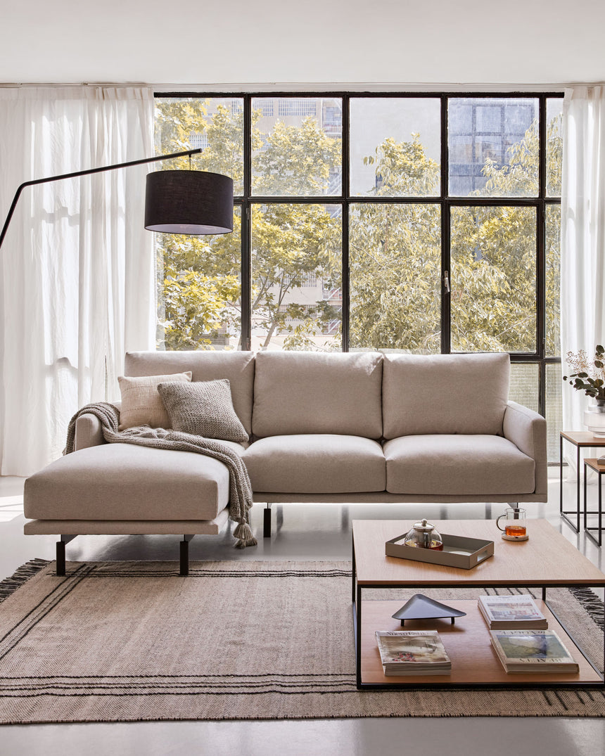 Galene 3-Sitzer Sofa beige mit Chaiselongue links 254 cm - ZEN ZONE Furniture