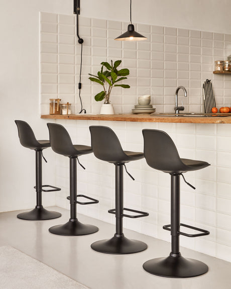 Hocker Orlando - T aus schwarzem Kunstleder und mattschwarzem Stahl 60-82 cm - ZEN ZONE Furniture