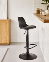 Hocker Orlando - T aus schwarzem Kunstleder und mattschwarzem Stahl 60-82 cm - ZEN ZONE Furniture