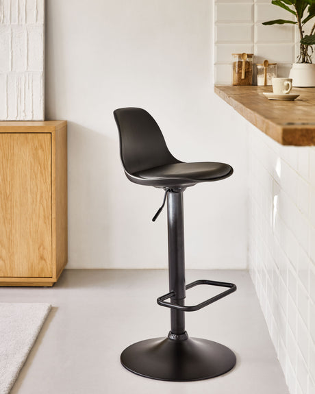 Hocker Orlando - T aus schwarzem Kunstleder und mattschwarzem Stahl 60-82 cm - ZEN ZONE Furniture