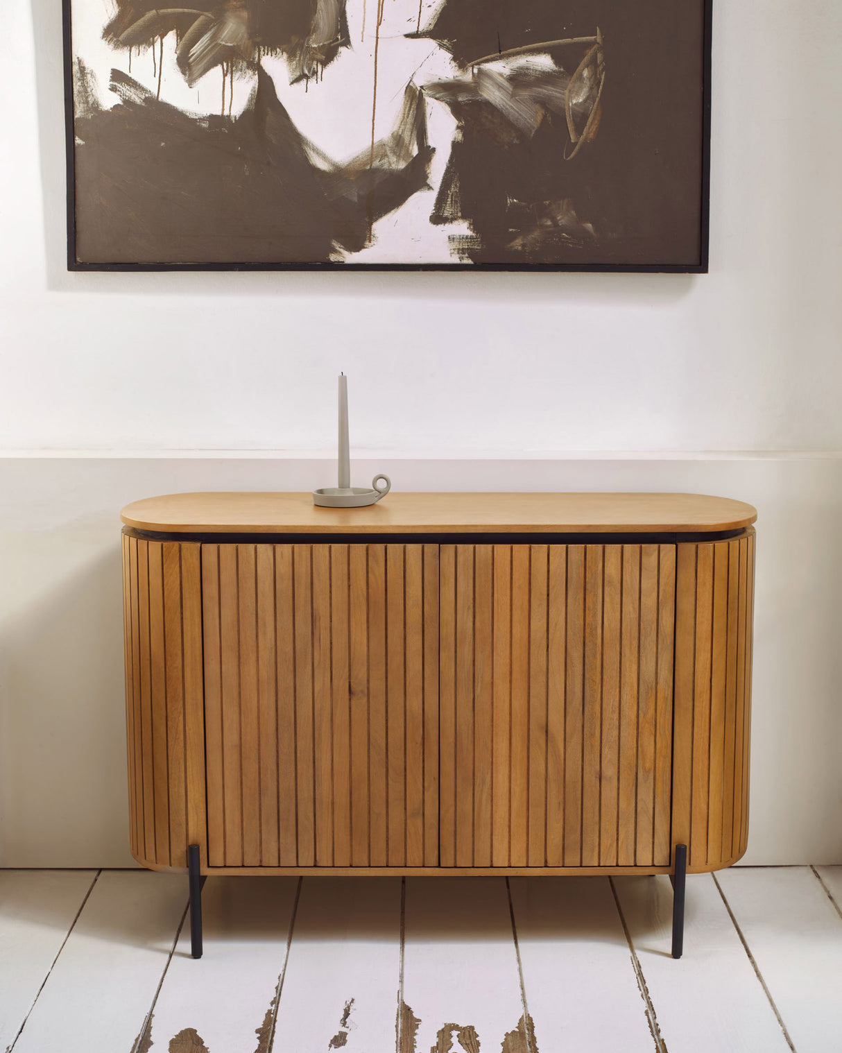 Licia Highboard 2 Türen aus massivem Mangoholz und schwarz lackiertem Metall 120 x 80 cm - ZEN ZONE Furniture