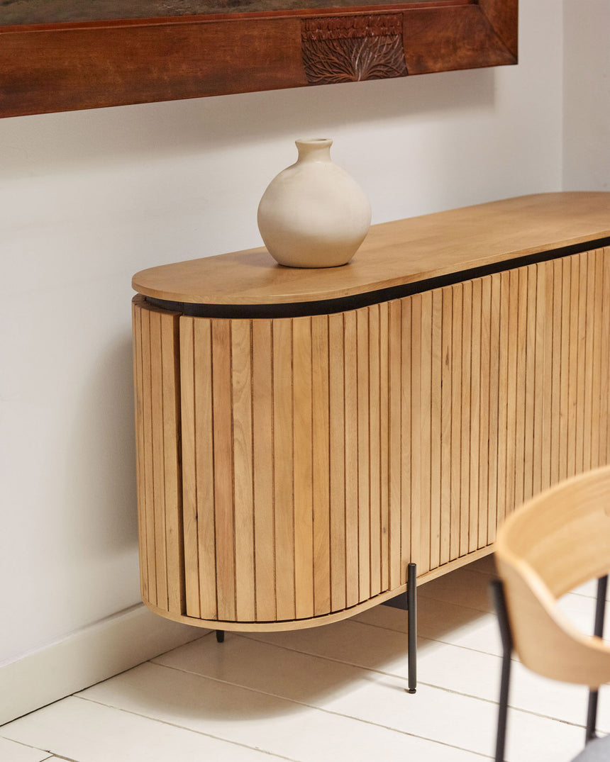 Licia Sideboard mit 4 Türen aus massivem Mangoholz und Metall in Schwarz 170 x 80 cm - ZEN ZONE Furniture