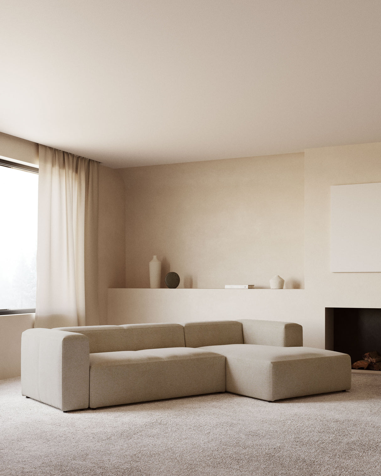 Blok 4-Sitzer Sofa mit Chaiselongue rechts beige 330 cm - ZEN ZONE Furniture