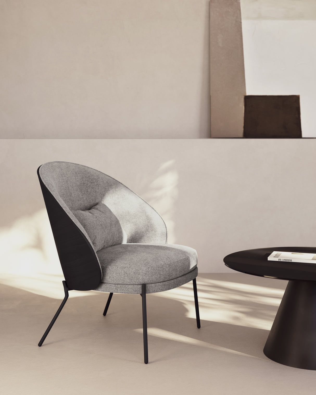 Eamy Sessel hellgrau Eschenfurnier mit schwarzem Finish und Metall in Schwarz - ZEN ZONE Furniture