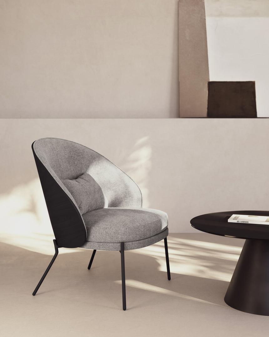 Eamy Sessel hellgrau Eschenfurnier mit schwarzem Finish und Metall in Schwarz - ZEN ZONE Furniture