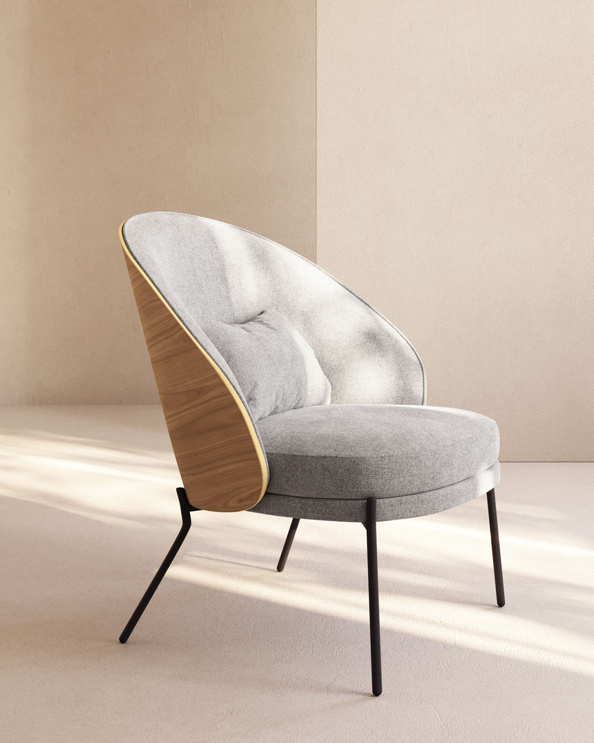 Eamy Sessel hellgrau Eschenfurnier mit natürlichem Finish und Metall in Schwarz - ZEN ZONE Furniture