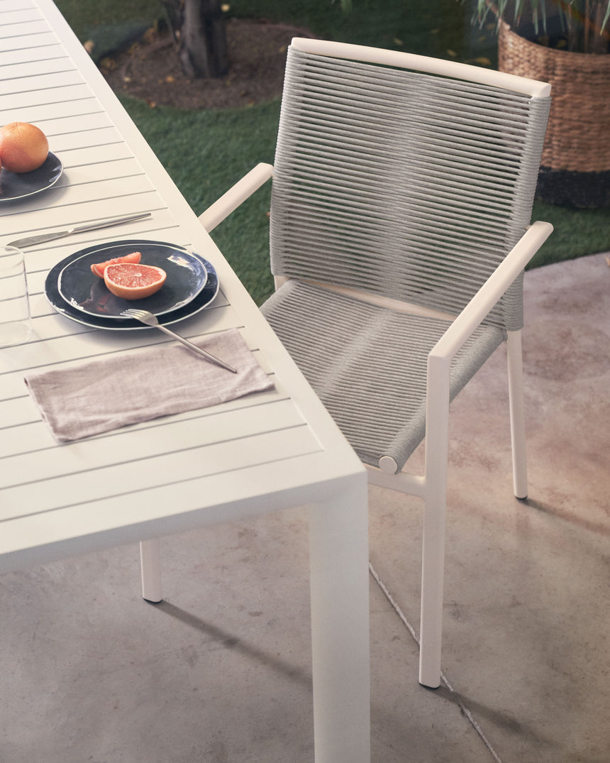 Culip stapelbarer Gartenstuhl aus Seil und Aluminium in Weiß - ZEN ZONE Furniture