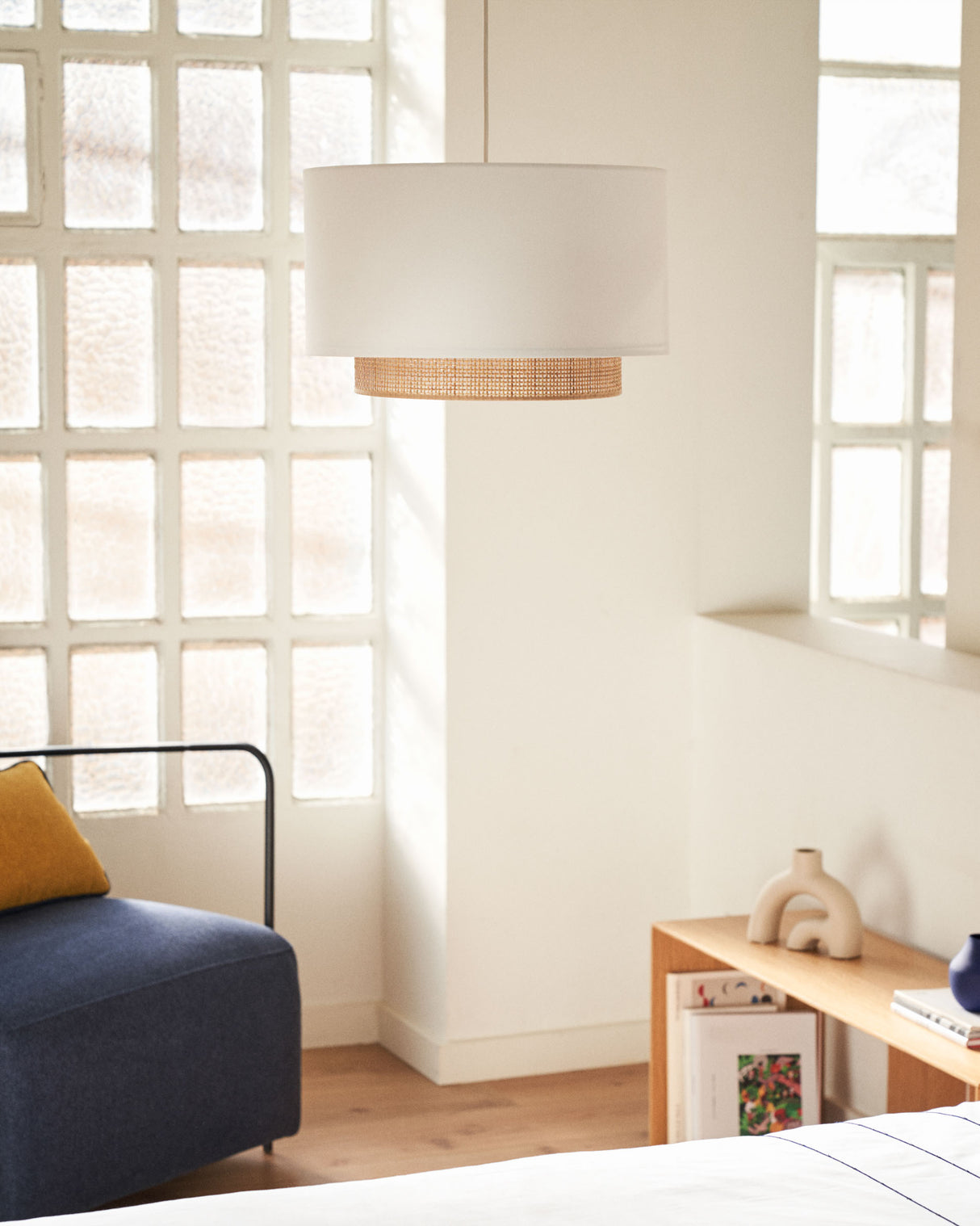 Erna Schirm für Deckenleuchte aus Bambus mit Finish in Natur und Weiß Ø 40 cm - ZEN ZONE Furniture
