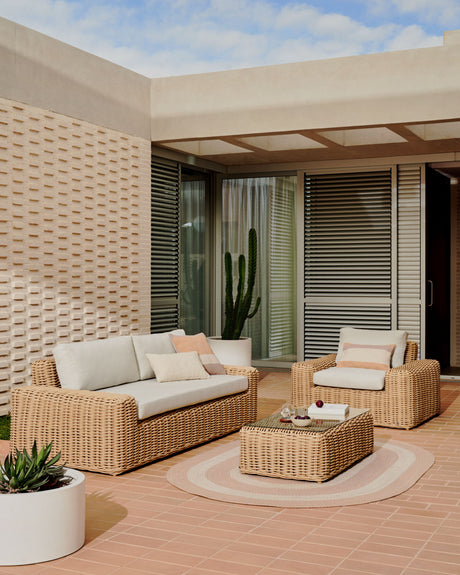 Couchtisch 100% für Outdoor aus Kunstrattan mit natürlichem Finish 110 x 60 cm - ZEN ZONE Furniture