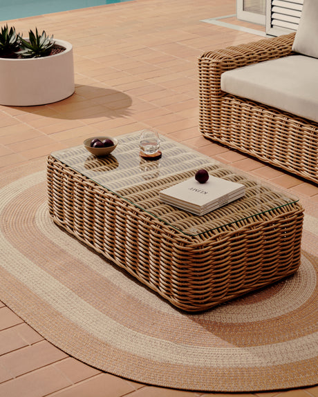 Couchtisch 100% für Outdoor aus Kunstrattan mit natürlichem Finish 110 x 60 cm - ZEN ZONE Furniture
