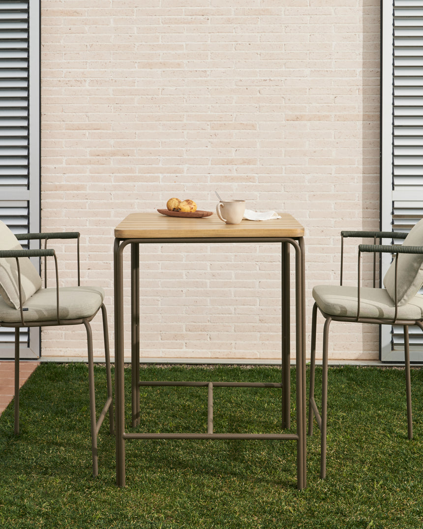 Salguer Hochtisch Outdoor massives Akazienholz Stahl in Braun 70 x 70 cm FSC 100% - ZEN ZONE Furniture