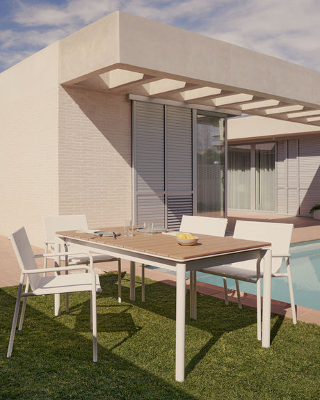 Canyelles Gartenausziehtisch aus Poly-Holz und Aluminium in Mattweiß 180(240) x 100 cm - ZEN ZONE Furniture