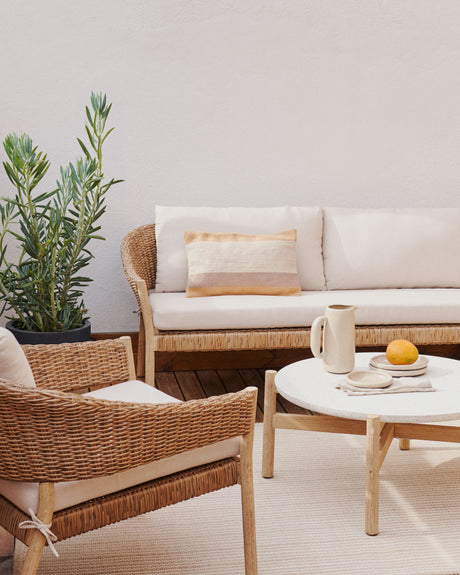 Pola stapelbares Set 2-Sitzer-Sofa + 2 Sesseln massiver Eukalyptus Kunstrattan 100% FSC - ZEN ZONE Furniture
