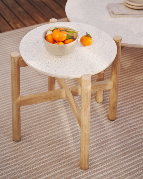 Pola Beistelltisch aus Zement und massivem Eukalyptus Ø 50 cm FSC 100% - ZEN ZONE Furniture