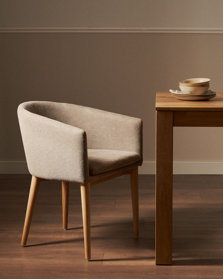 Harlan Stuhl aus brauner Chenille mit Beinen aus massiver Esche - ZEN ZONE Furniture