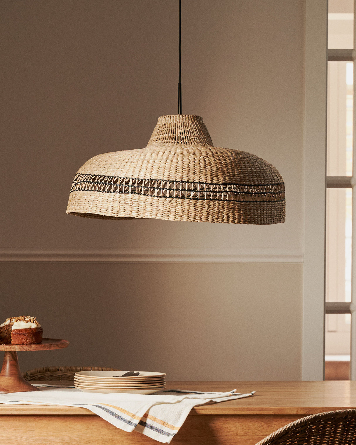 Rupia Lampenschirm für Pendelleuchte mit natürlichem und schwarzem Finish Ø 55 cm - ZEN ZONE Furniture