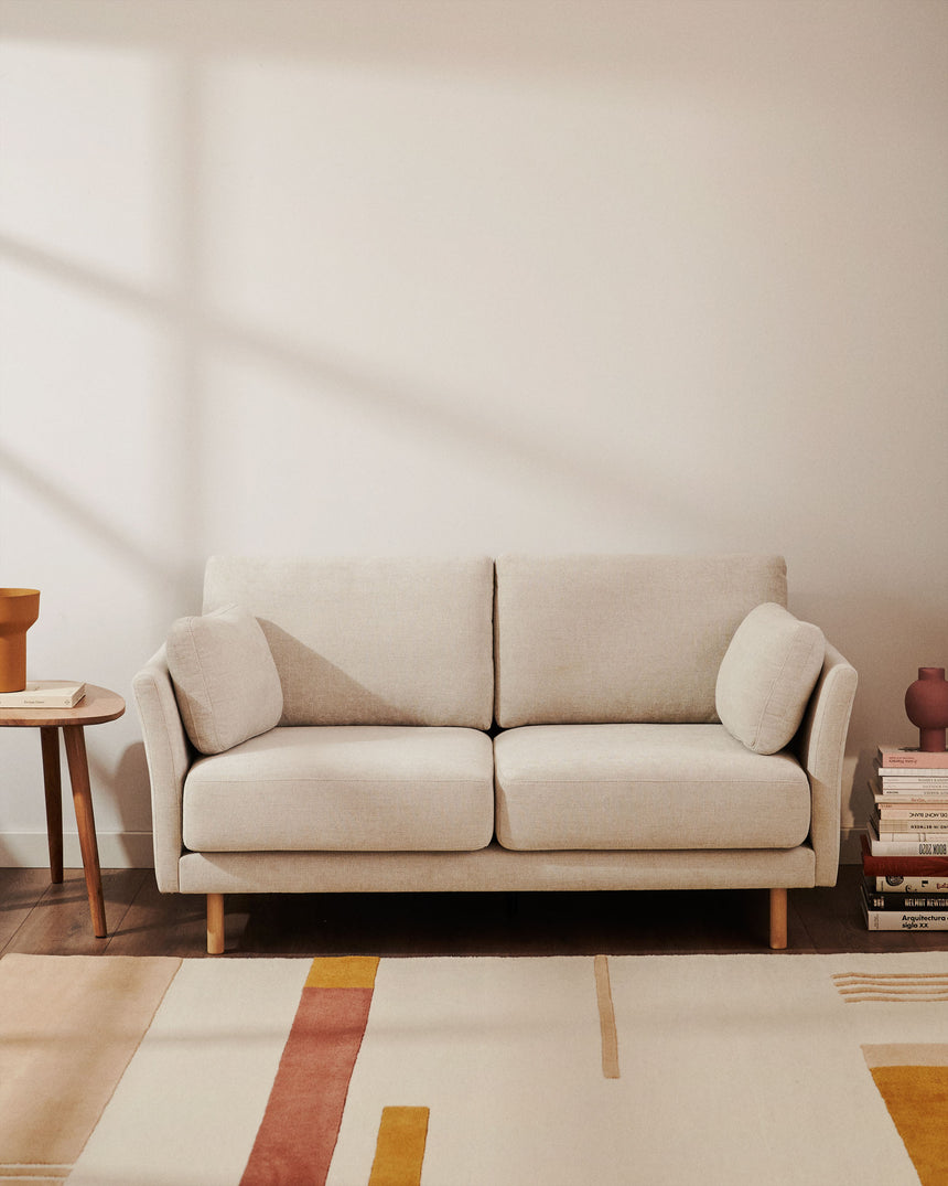 Gilma 2-Sitzer-Sofa aus Chenille in Perle und Beine mit natürlichem Finish 170 cm - ZEN ZONE Furniture