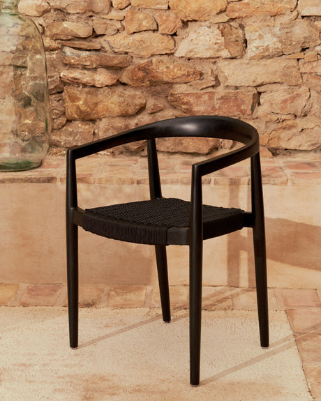 Ydalia stapelbarer Outdoor-Stuhl aus massivem Teakholz schwarzes Finish schwarzes Seil - ZEN ZONE Furniture