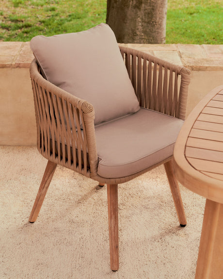 Hemilce Stuhl aus beigem Seil und Beinen aus massivem Akazienholz FSC 100% - ZEN ZONE Furniture