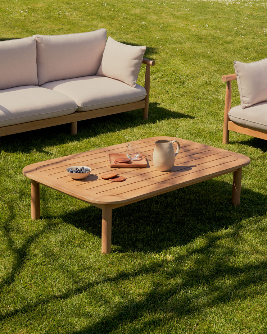Sacova Set 2 Sesseln, 2-Sitzer-Sofa und Couchtisch massives Eukalyptusholz 100% FSC - ZEN ZONE Furniture