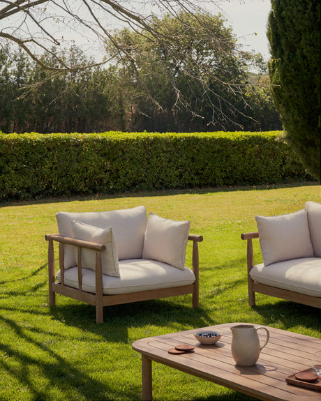 Sacova Set 2 Sesseln, 2-Sitzer-Sofa und Couchtisch massives Eukalyptusholz 100% FSC - ZEN ZONE Furniture