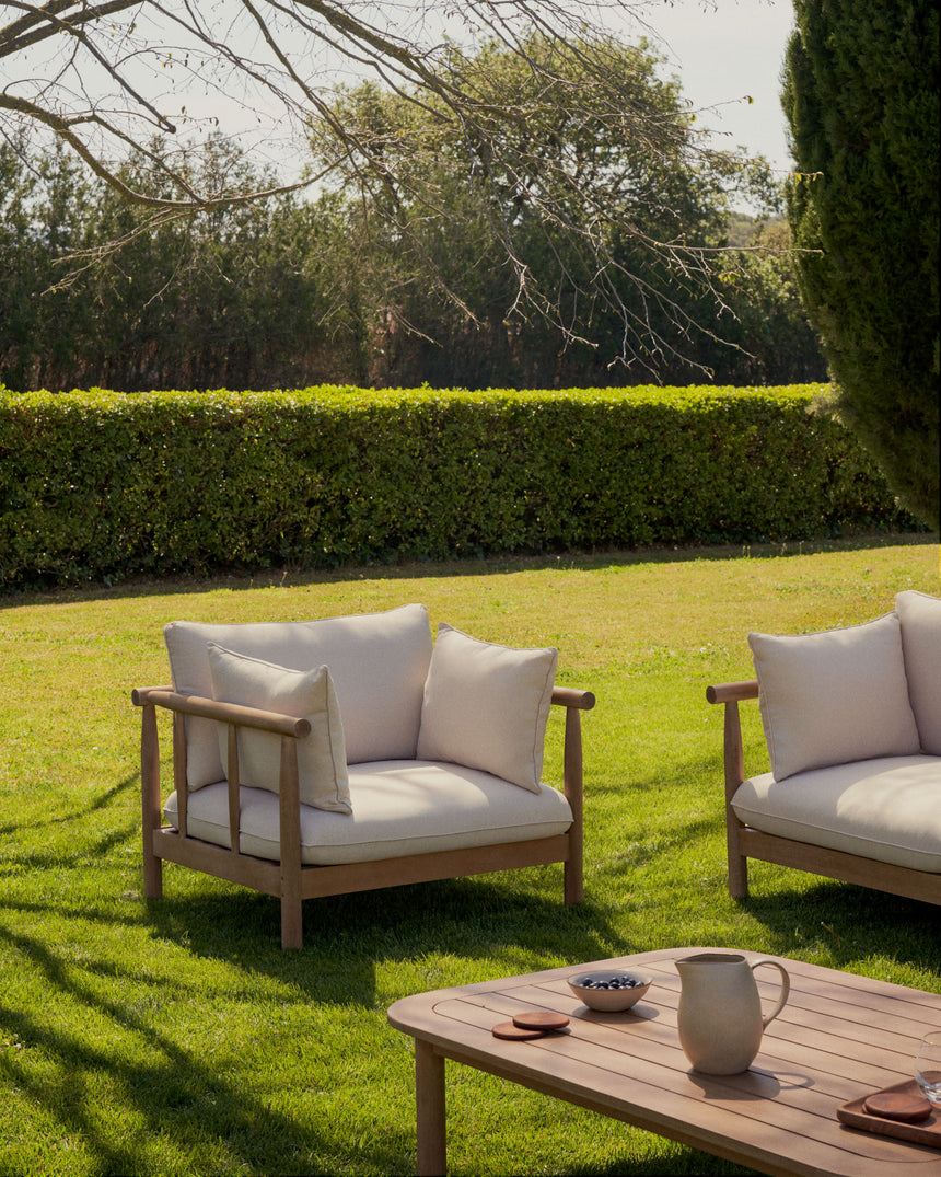 Sacova Set 2 Sesseln, 2-Sitzer-Sofa und Couchtisch massives Eukalyptusholz 100% FSC - ZEN ZONE Furniture
