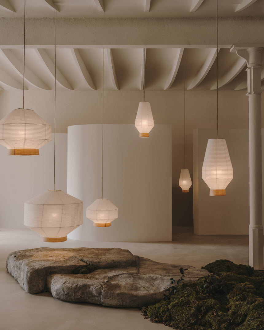 Lampenschirm für Deckenleuchte Hila aus weißem Papier und Naturholzfurnier Ø 30 cm - ZEN ZONE Furniture