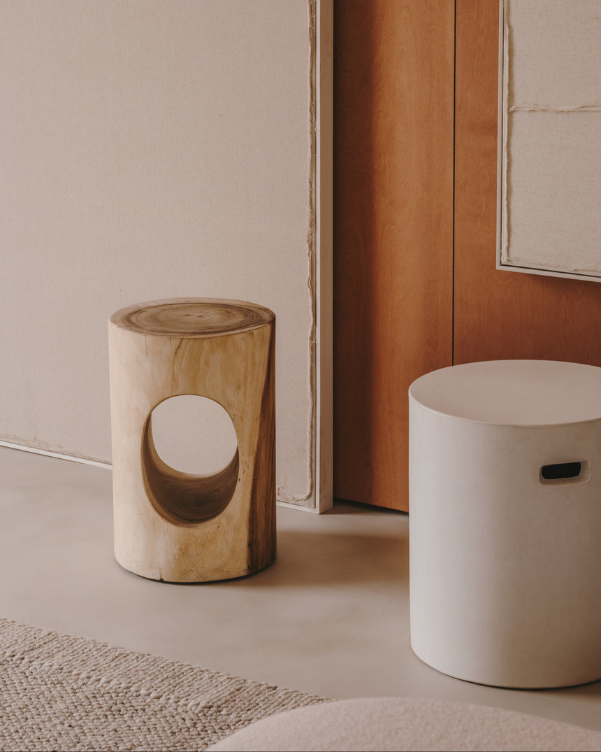 Aiguablava Pouf aus Zement in Weiß Ø 37 cm - ZEN ZONE Furniture