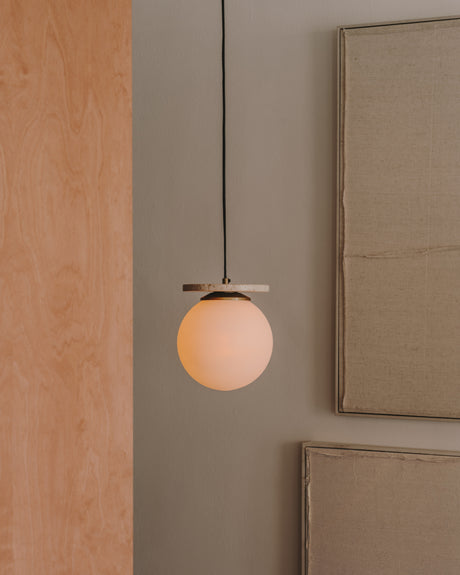 Deckenleuchte Malachi aus Milchglas und Travertinstein - ZEN ZONE Furniture