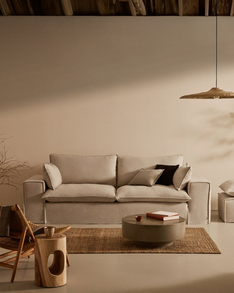 Anarela 3-Sitzer-Sofa mit abnehmbarem Bezug und Kissen aus Leinen Beige 280 cm - ZEN ZONE Furniture