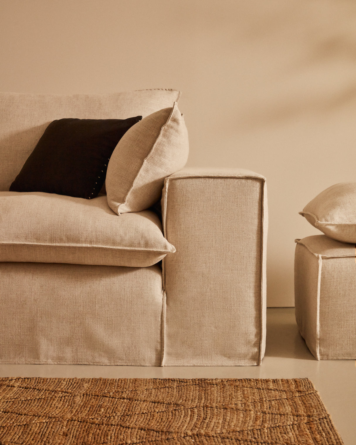 Anarela 3-Sitzer-Sofa mit abnehmbarem Bezug und Kissen aus Leinen Beige 280 cm - ZEN ZONE Furniture