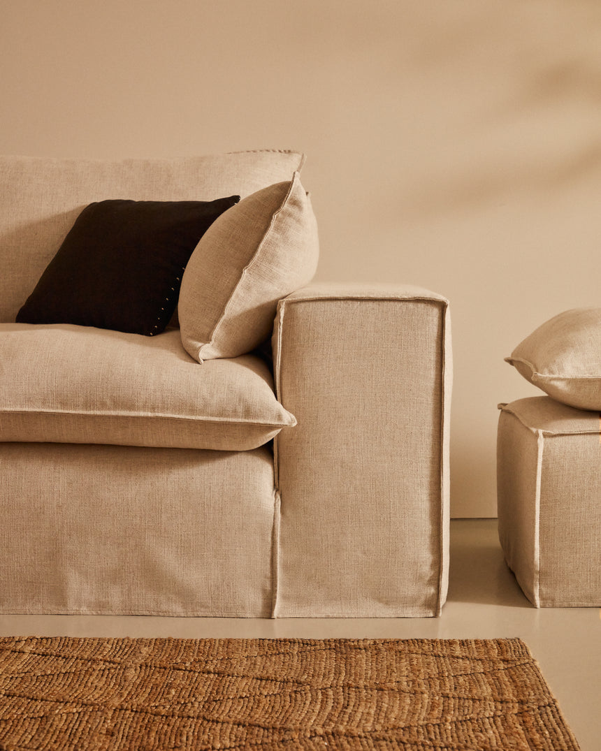 Anarela 3-Sitzer-Sofa mit abnehmbarem Bezug und Kissen aus Leinen Beige 280 cm - ZEN ZONE Furniture