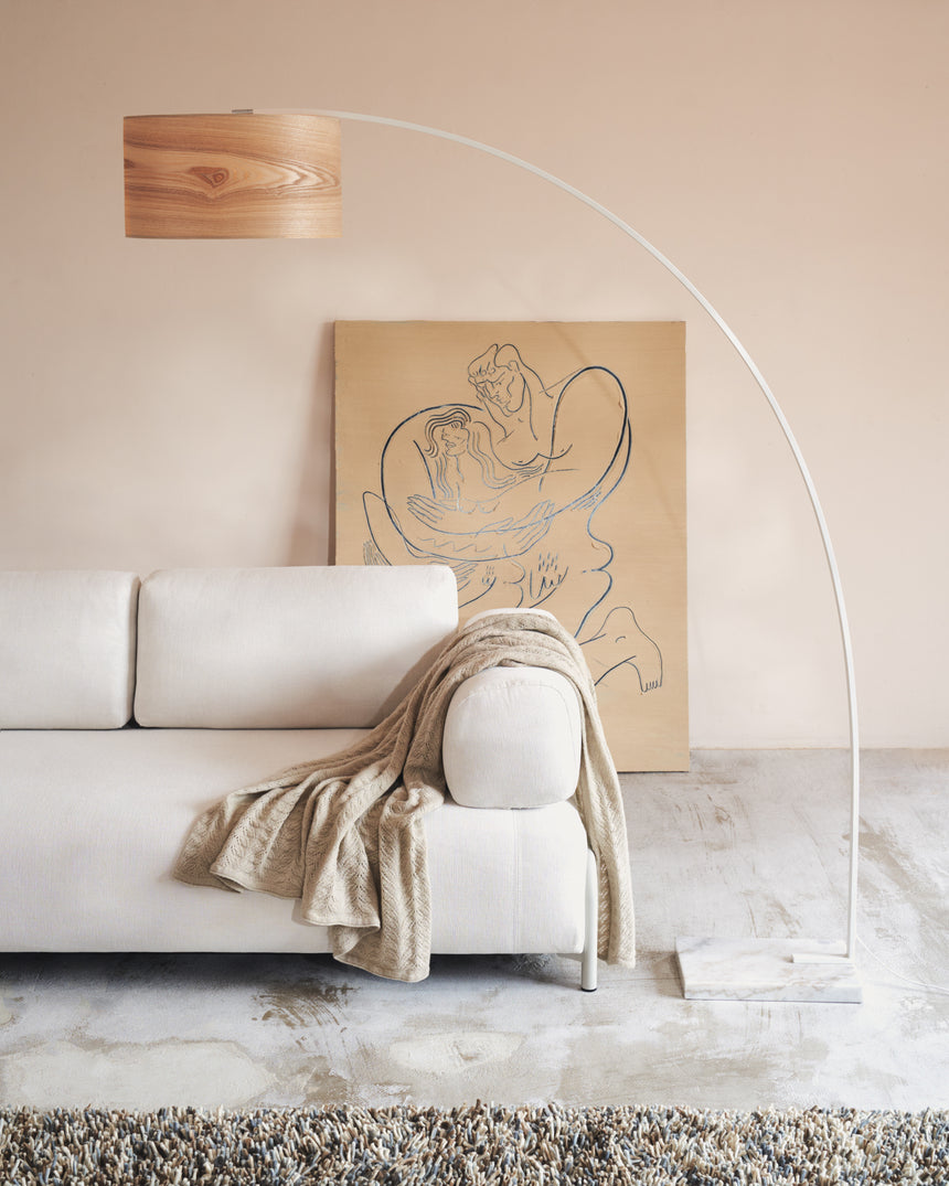 Compo 3-Sitzer-Sofa Beige, kleines Tablett Eichenfurnier und Metallgestell grau 232cm - ZEN ZONE Furniture