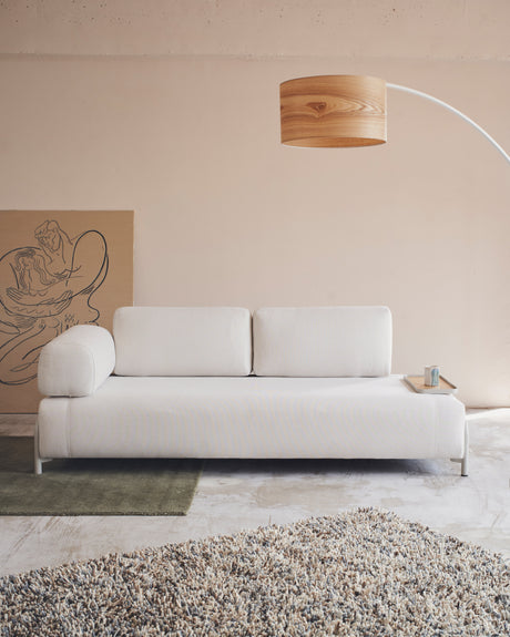 Compo 3-Sitzer-Sofa Beige, kleines Tablett Eichenfurnier und Metallgestell grau 232cm - ZEN ZONE Furniture