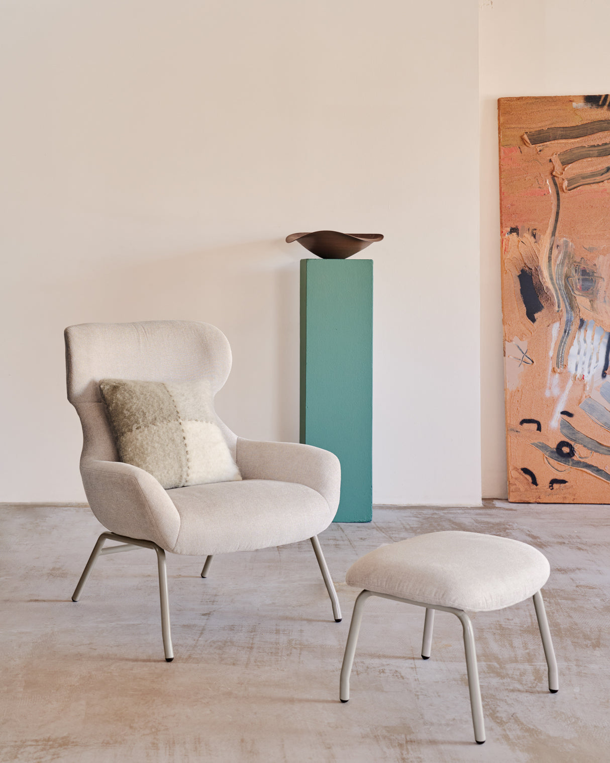 Belina Sessel aus Chenille in Beige und Stahl mit weißem Finish FSC 100% - ZEN ZONE Furniture