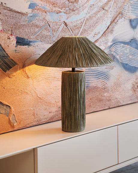 Samse grüne Tischleuchte aus Raffiabast - ZEN ZONE Furniture