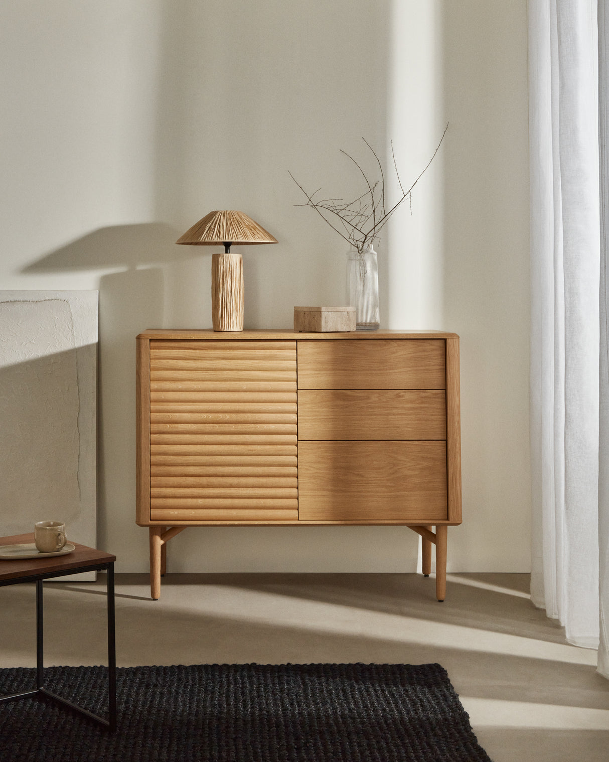 Lenon Sideboard 1 Türe und 3 Schubladen aus Eichenholz und Eichenfurnier 105 x 84 cm FSC M - ZEN ZONE Furniture