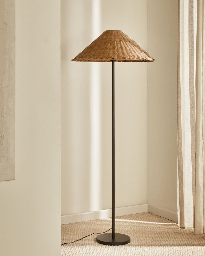Urania Stehleuchte aus Rattan und Metall mit schwarzer Lackierung - ZEN ZONE Furniture